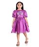 Barbie by Tiny Girl Woven Half Balloon Sleeves Mattel Featuring Character Sequins Embellished Dress - Purple