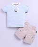 KIDZELLO Cotton Knit Half Sleeves Striped & Typography Patch Detailed Tee & Shorts Set - Blue