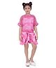 Barbie by Tiny Girl Woven Half Sleeves Typography Printed Top & Shorts With Inner Set - Pink