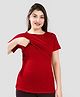 TUMMY Viscose Knit Half Sleeves Solid Maternity Top With Two Layer Lift Nursing Access - Red