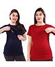 TUMMY Viscose Knit Pack Of 2 Half Sleeves Solid Maternity Tops With Two Layer Lift Nursing Access - Red & Blue