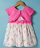 Tweetoons Knit Half Sleeves Frock with Floral Print & Bow Applique - Pink & White