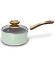 Hautechef Non-Stick Saucepan with Glass Lid 16cm, 3-Layer ILAG Swiss Coating, PFOA-Free, Induction Friendly, with Soft-Touch Wooden-finish Handle, Color Winter Mint - 1500 ml