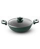 Hautechef Non-Stick Kadai with Glass Lid 16cm, 3-Layer ILAG Swiss Coating, PFOA-Free, Induction Friendly, with Soft-Touch Matching Handle, Color Green - 2500 ml