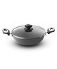 Hautechef Non-Stick Kadai with Glass Lid 16cm, 3-Layer ILAG Swiss Coating, PFOA-Free, Induction Friendly, with Soft-Touch Matching Handle, Color Grey - 2500 ml