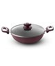 Hautechef Non-Stick Kadai with Glass Lid 16cm, 3-Layer ILAG Swiss Coating, PFOA-Free, Induction Friendly, with Soft-Touch Matching Handle, Color Maroon - 2500 ml