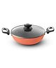 Hautechef Non-Stick Kadai with Glass Lid 16cm, 3-Layer ILAG Swiss Coating, PFOA-Free, Induction Friendly, with Soft-Touch Grey Handle, Color Coral Crush - 2500 ml