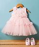 Blabber Sleeveless Floral Applique Detailed Knee Length Layered Dress With Booties - Peach