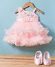 Blabber Sleeveless Floral Applique Detailed & Sequins Embellished Layered Knee Length Dress With Booties - Peach