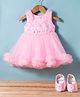 Blabber Sleeveless Floral Applique Detailed & Stone Embellished Layered Knee Length Dress With Booties - Pink