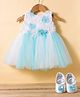 Blabber Sleeveless Floral Applique Detailed Layered Knee Length Dress With Booties - Blue