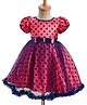 Blabber Half Puffed Sleeves Polka Dots Printed & Bow Applique Detailed Dress  - Red