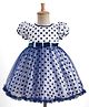 Blabber Half Puffed Sleeves Polka Dots Printed & Bow Applique Detailed Dress  - White & Blue