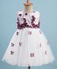 Blabber Sleeveless Floral & Butterfly Applique Detailed & Pearl Embellished Layered Knee Length Dress - Off White
