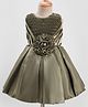 Blabber Sleeveless Floral Applique Detailed & Stone Embellished Pleated Knee Length Dress - Green