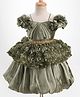 Blabber Sleeveless Floral Applique & Frill Detailed Layered Knee Length Dress - Green