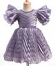 Blabber Half Flutter Sleeves Pearls & Stone Embellished Pleated Knee Length Dress  - Grey