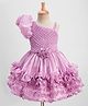 Blabber Half Balloon Sleeves Floral Applique Detailed & Sequins Embellished Layered Knee Length Dress - Lavender