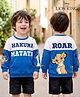 Babyhug Disney Terry Knit Drop Shoulder Cut & Sew Sweatshirt with Lion King Graphics and Quiltted Kangaroo Pocket - Blue & White