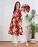 Bella Mama Woven Three Fourth Sleeves Embroidered Yoke & Floral Printed Maternity Suit Set  - Rust Orange & White