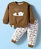 Mini Taurus Fleece Knit Winter Wear Night Suit With Dog Print - Light Brown