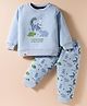 Mini Taurus Fleece Knit Winter Wear Night Suit With Animal Print - Light Blue