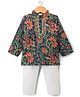 TEENTAARE Cotton Woven Full Sleeves Kurta & Pajama Set With Floral Print - Navy Blue