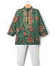 TEENTAARE Cotton Woven Full Sleeves Kurta Pajama Set With Floral Print - Green