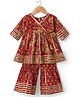 TEENTAARE Cotton Woven Full Sleeves Kurta Gharara Set WIth Floral Print - Red