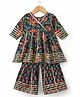 TEENTAARE Cotton Woven Three Fourth Sleeves Kurta Gharara Set With Floral Print - Navy Blue