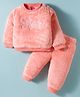 Wingsfield Full Sleeves Star Text Embroidered Winter Sweatshirt & Jogger Set - Peach