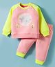 Wingsfield Full Raglan Sleeves Animal Printed Winter Sweatshirt & Jogger Set - Pink