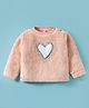 Wingsfield Full Sleeves Heart Design Fur Detailed Sequins Embellished Light Winter Sweatshirt - Sand