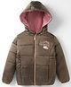 Wingsfield Full Sleeves Little Princess Text Printed Padded Light Winter Hooded Jacket - Brown