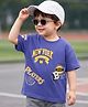 Kookie Kids Knit Drop Shoulder Half Sleeves Round Neck Printed T-Shirt with New York Text Print - Purple