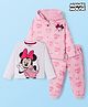 Babyhug Terry Knit Drop Shoulder Full Sleeves Hooded SweatJacket & Lounge Pant Set with T-Shirt Minnie & Friends Graphic - Pink