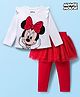 Babyhug Disney Single Jersey Knit Full Sleeves T-Shirt & Legging With Minnie Mouse Graphics & Mesh skirt Detailing - White & Red