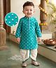 Babyhug Cambric Woven Full Sleeves Kurta Dhoti Set with Floral Print - Turquoise