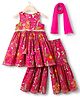 Babyhug Cambric Woven Sleeveless Kurti Palazo & Dupatta Set With Floral Print - Pink