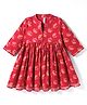 Babyhug Cambric Woven Three Fourth Sleeves Ethnic Dress with Floral Print - Rust Orange
