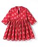 Babyhug Cambric Woven Three Fourth Sleeves Ethnic Dress with Floral Print - Rust Orange