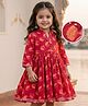 Babyhug Cambric Woven Three Fourth Sleeves Ethnic Dress with Floral Print - Rust Orange