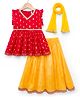 Babyhug Brocade Woven Sleeveless Bandhani Printed Long Brocade Choli & Chanderi Lahenga Set with Dupatta - Red & Yellow