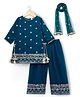 Babyhug Georgette Woven Half Sleeves Kurti Palazzo Set With Floral Embroidery & Dupatta - Navy Blue