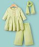 Babyhug Chanderi Woven Three Fourth Sleeves Kurta Salwar & Dupatta Set With Floral Embroidery - Lime Green