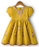 Babyhug Chanderi Woven Half Sleeves Ethnic Dress With Floral Embroidery - Yellow