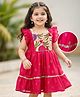 Babyhug Woven Frill Sleeves Ethnic Dress With Floral Embroidery & Sequin Detailing - Fuchsia