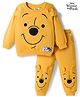 Babyhug Disney Terry Knit Drop Shoulder Full Raglan Sleeves Sweatshirt & Lounge Pant Set with Winnie the Pooh Graphic & Ear Applique - Yellow