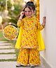 Babyhug Cambric Woven Three Fourth Sleeves  Floral Printed Kurta Gharara Set with Dupatta -  Mustard