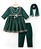 Babyhug Woven Three Fourth Sleeves Kurti Salwar Set With Foil Floral Print & Dupatta - Green